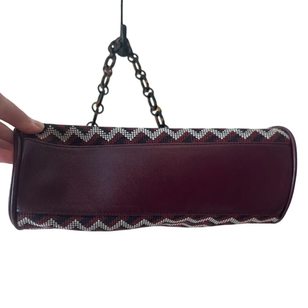Tory Burch Needlepoint Chevron Resin‎ Chain Top Handle Bag
